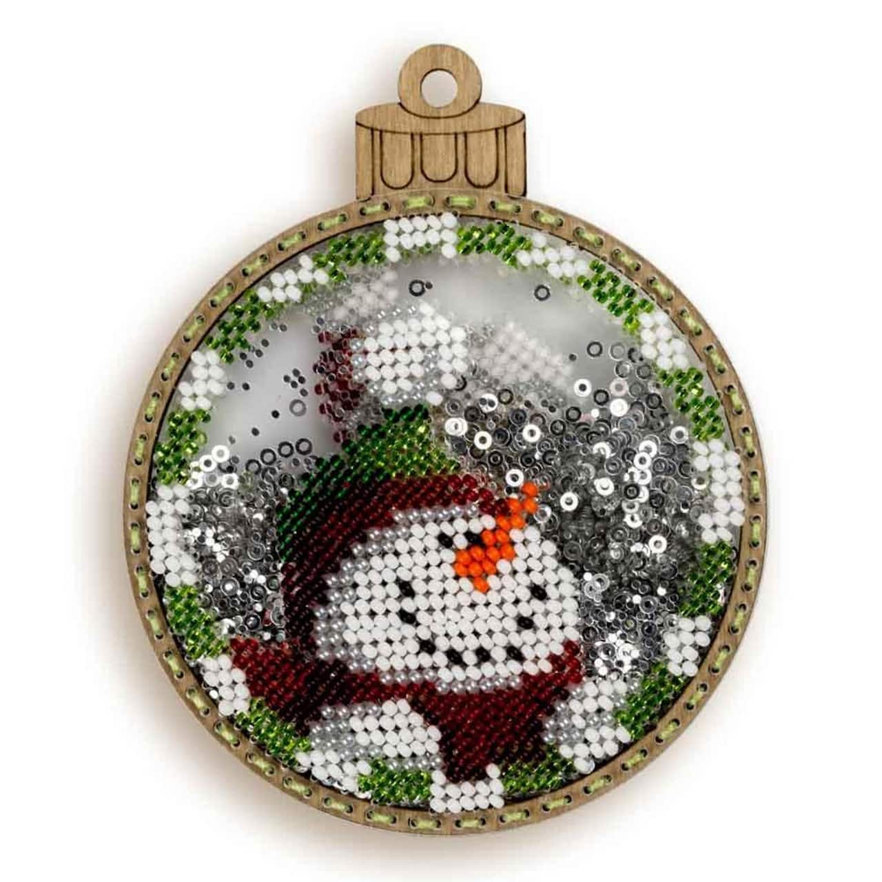 Wonderland Crafts Snowman & Santa Ball Ornament Bead Embroidery Kit